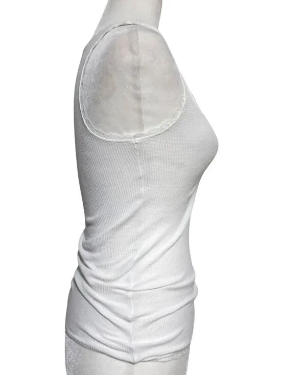 Aeropostale Henley Tank Top Lace Trim with Rhinestones Womens Size S White Waffl - Picture 9 of 10